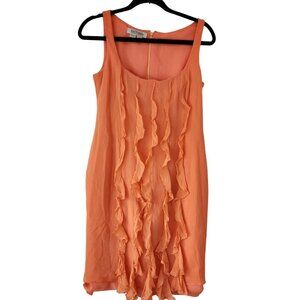Kay Unger 100% Silk Coral Cocktail Dress Ruffle Pencil Flowy Women's 4